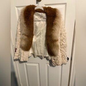 134- Cache Cream real Fur Jacket with Brown Fur Collar